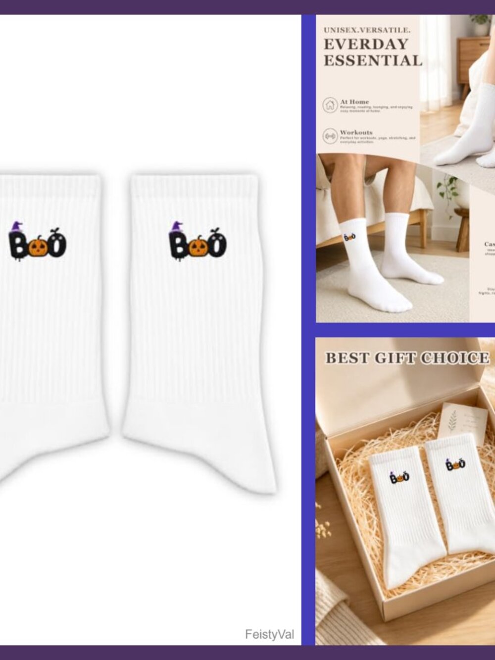Halloween Embroidered Crew Socks Cotton Blend Mid-Calf